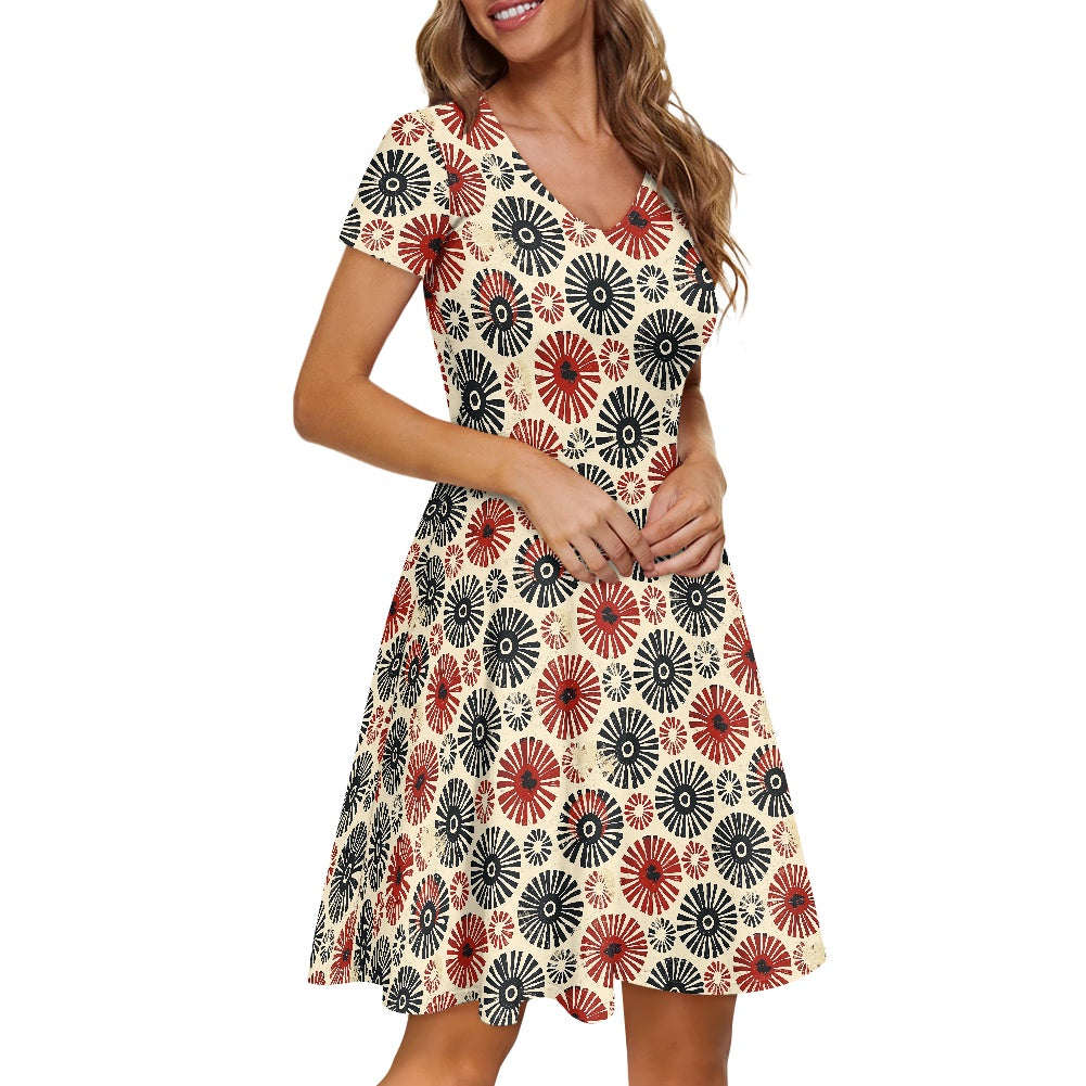 Women V-Neck Short Sleeve Ruffle Dress