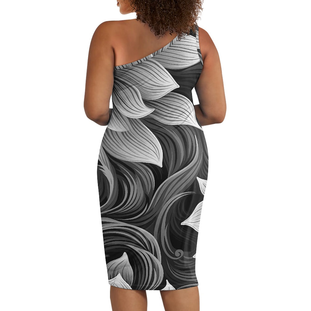 Discover Elegance: Luxtrini's One-Shoulder Slim Dress - Tropical Grey