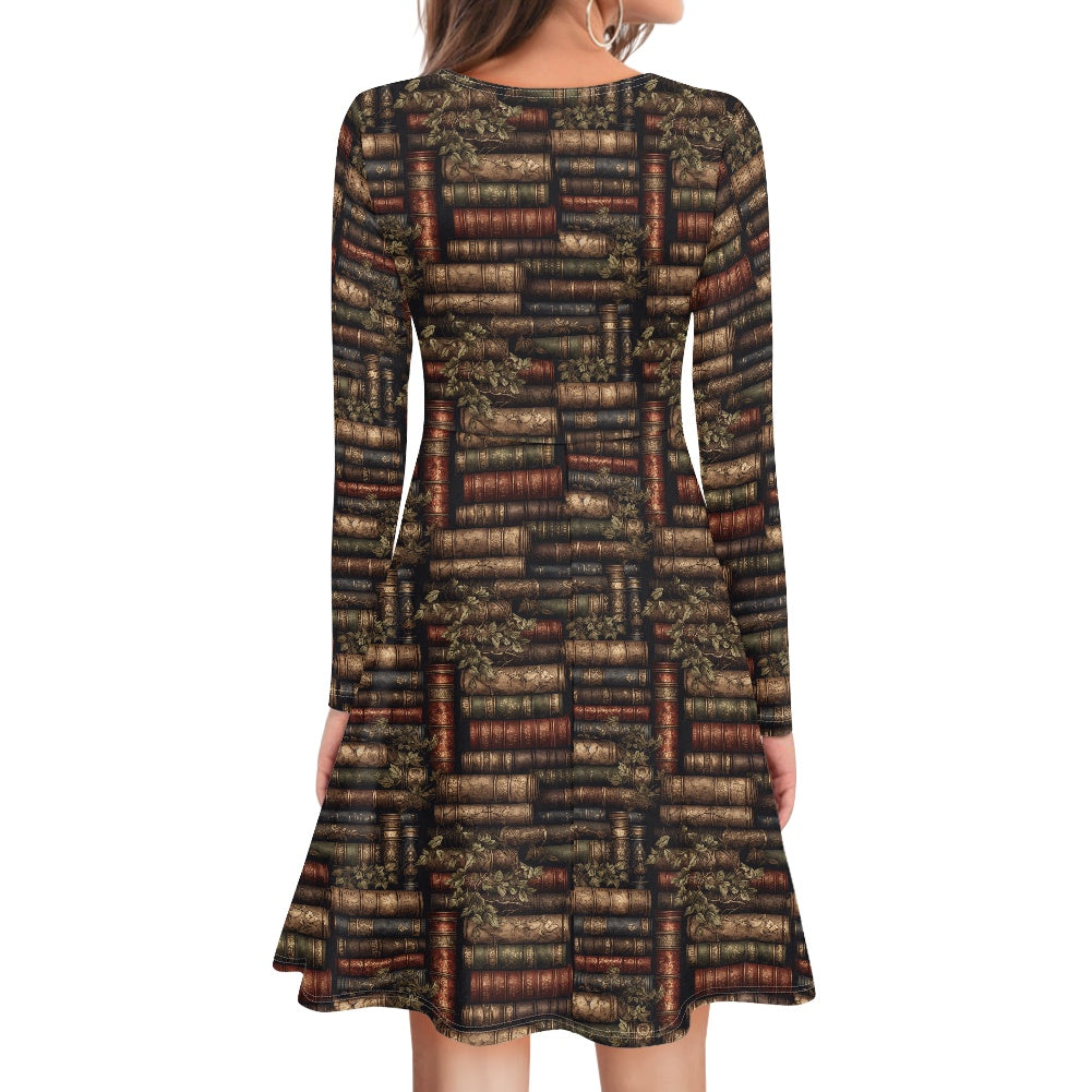 V-Neck Long Sleeve Ruffle Dress