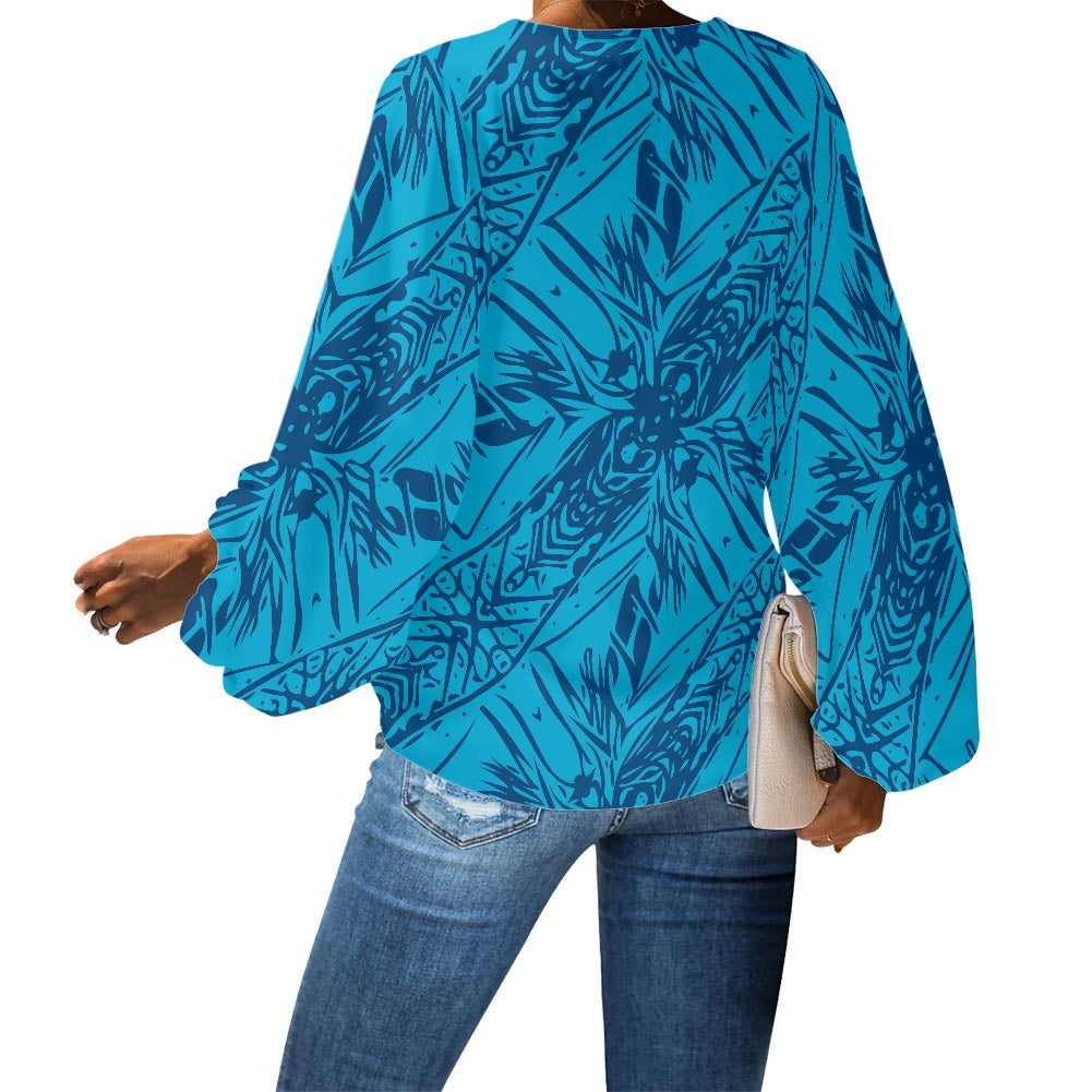 V-Neck Puff Sleeve Chiffon Blouse