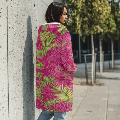 Women's mid-length hooded sweatshirt cardigan