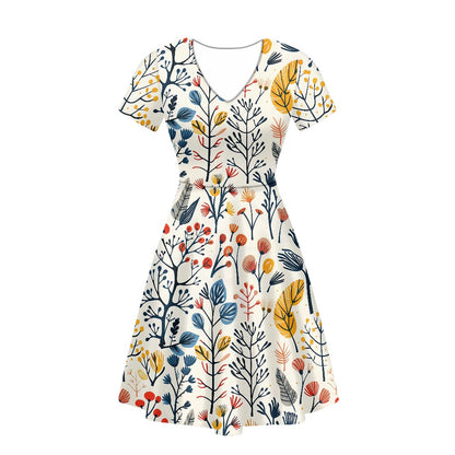 Women V-Neck Short Sleeve Ruffle Dress white
