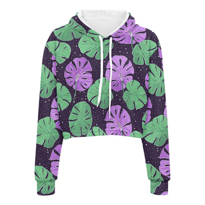 Women's midriff-baring sweatshirt - Monstera white
