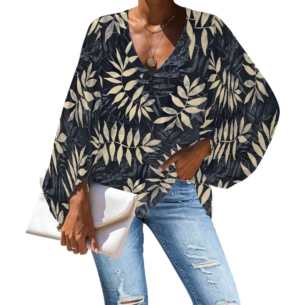 V-Neck Chiffon Puff Sleeve Blouse by Luxtrini 4XL