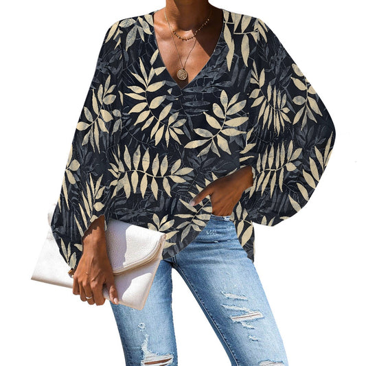 V-Neck Chiffon Puff Sleeve Blouse by Luxtrini 4XL