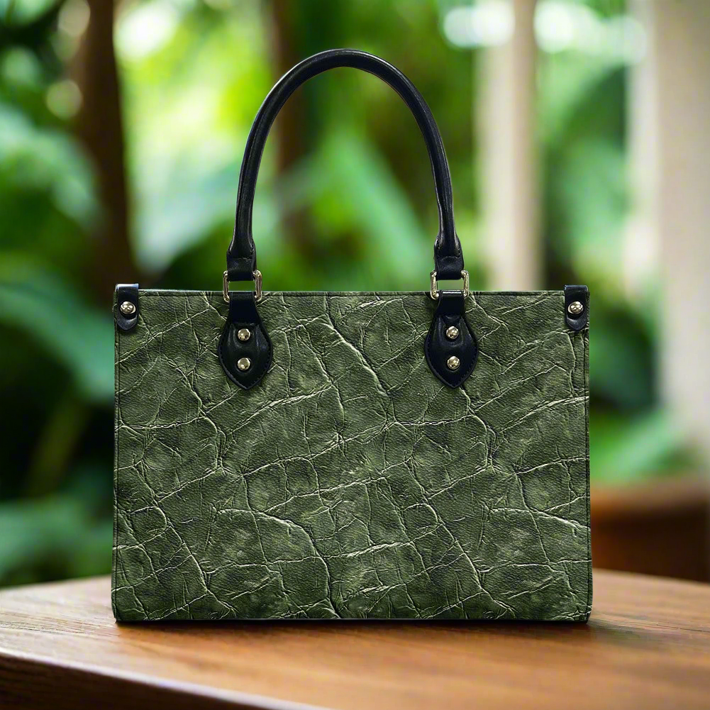 Women's Natural Opulence: Forest Green with Intricate Grain Details PU Leather Twill Handbag