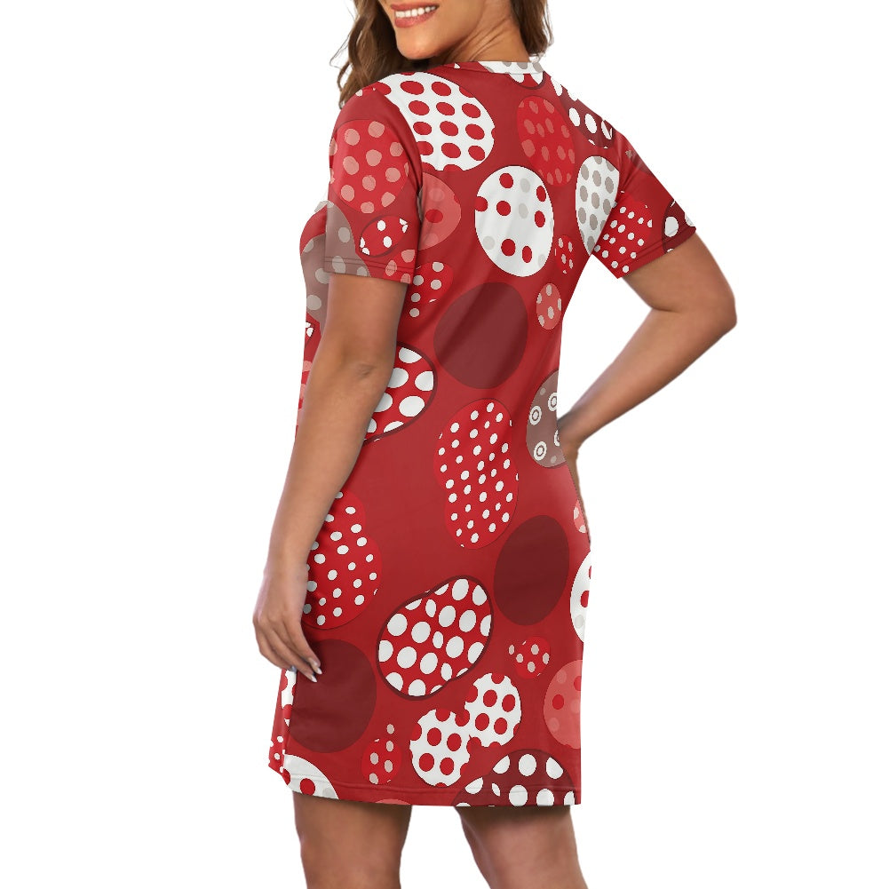 Women's Round Neck Short Sleeve Midi Skirt