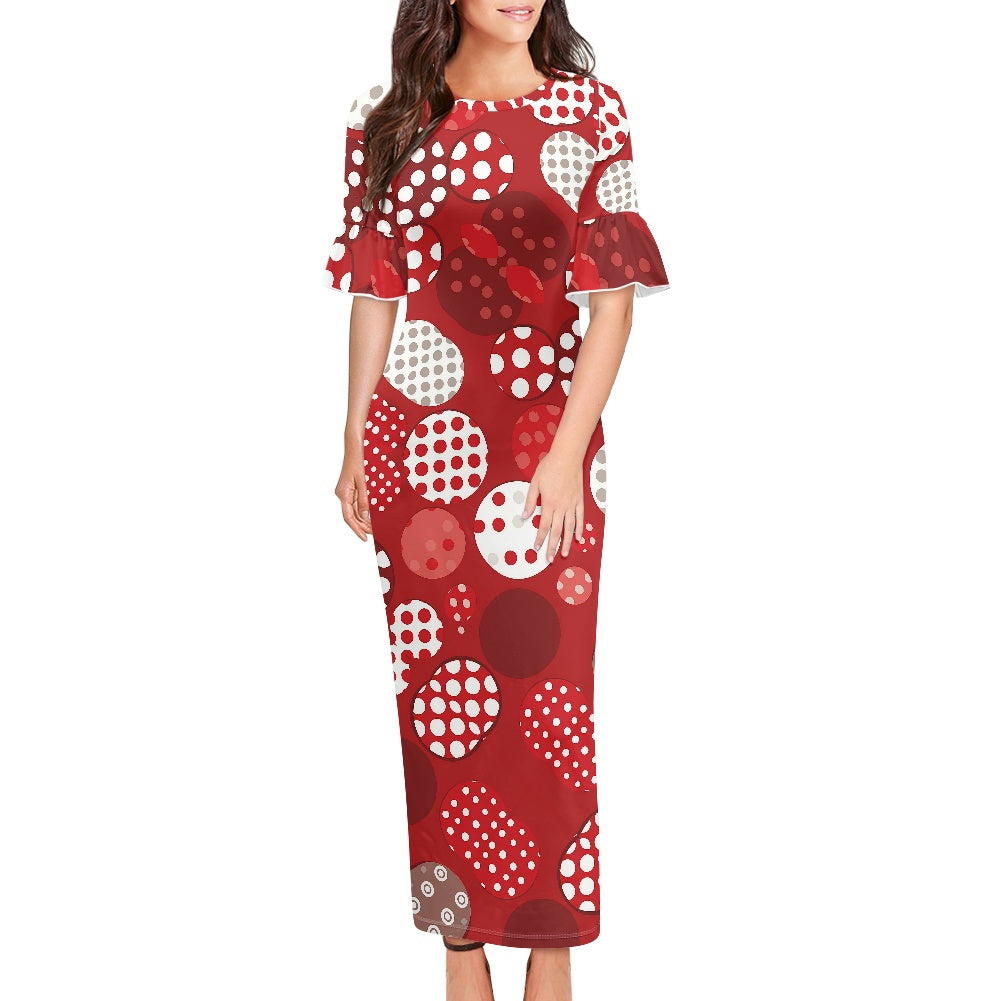 Stylish Scoop Neck Ankle-Length Dress with Unique Ruffled Sleeves for Women