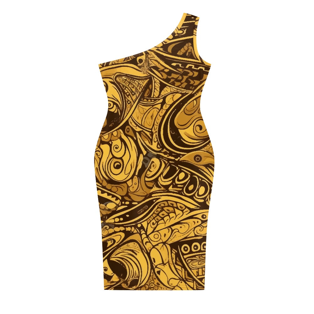 Discover Elegance: Luxtrini's One-Shoulder Slim Dress - Gold