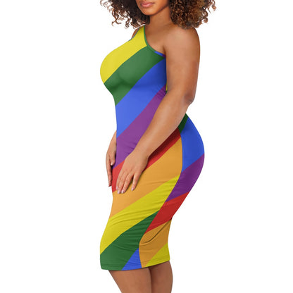 Discover Elegance: Luxtrini's One-Shoulder Slim Dress - Rainbow Pride