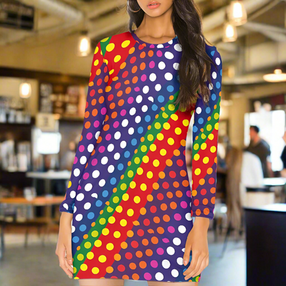 🌈Rainbow Polka Dot Long Sleeve Slim Dress – LGBTQ+ Friendly Bodycon Midi by Luxtrini | Handmade, Breathable & Bold