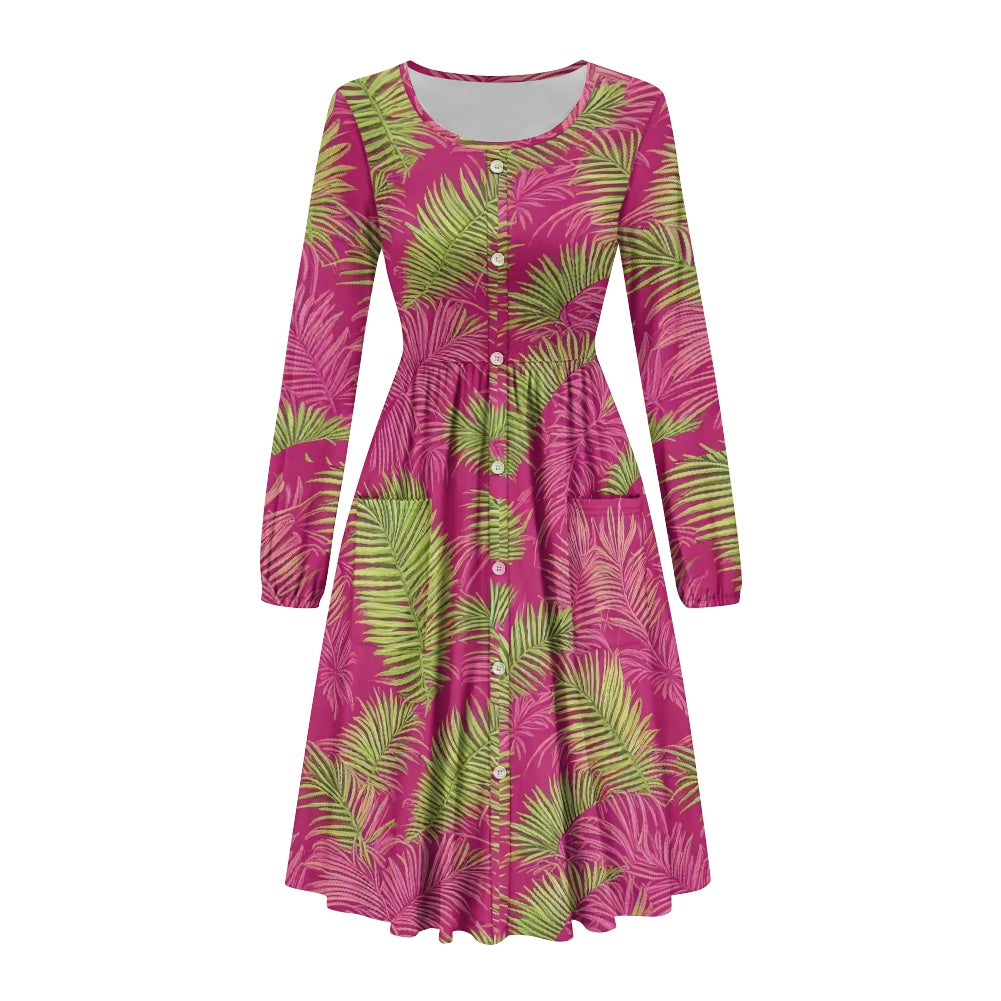 Women's Long Sleeve Button Dress with Pockets