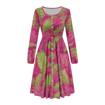 Women's Long Sleeve Button Dress with Pockets