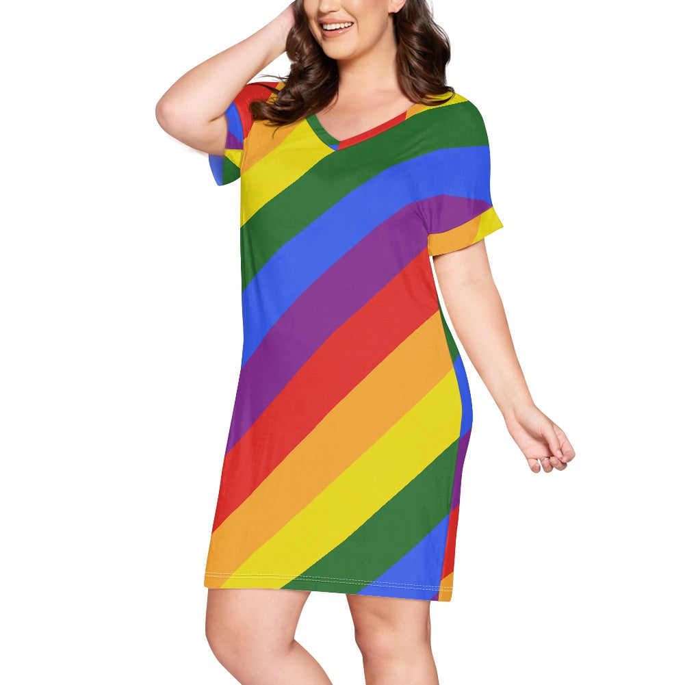 Rainbow Short Sleeve Dress - Colorful and Casual, Perfect for Summer, Available in Inclusive Sizes