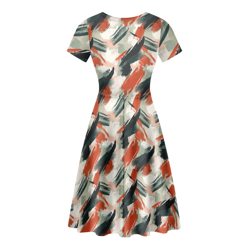 Women Scoop Neck Short Sleeve Ruffle Dress
