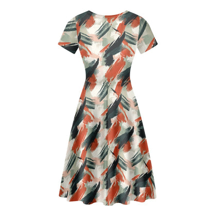 Women Scoop Neck Short Sleeve Ruffle Dress