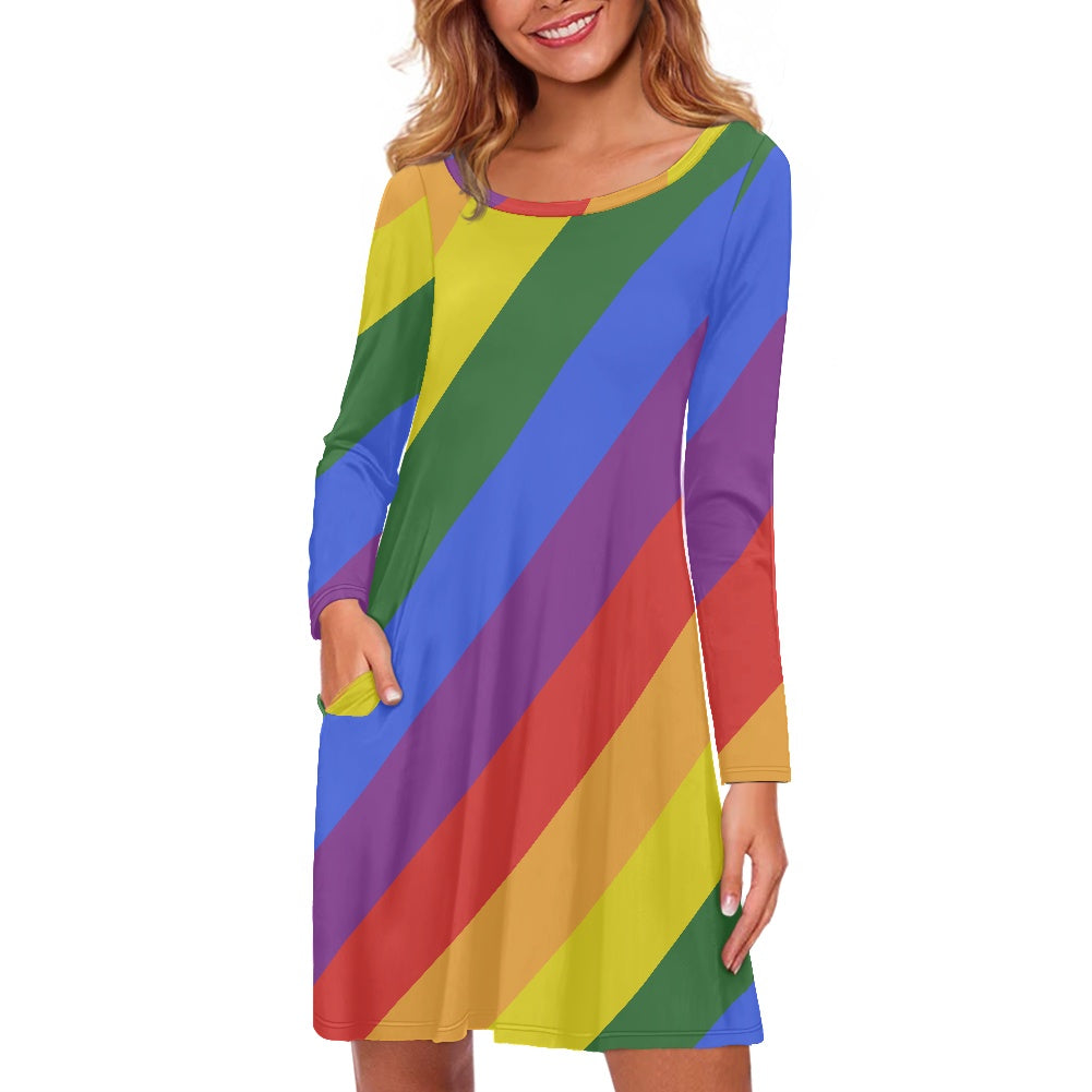 Rainbow Casual dress (Double pocket) white