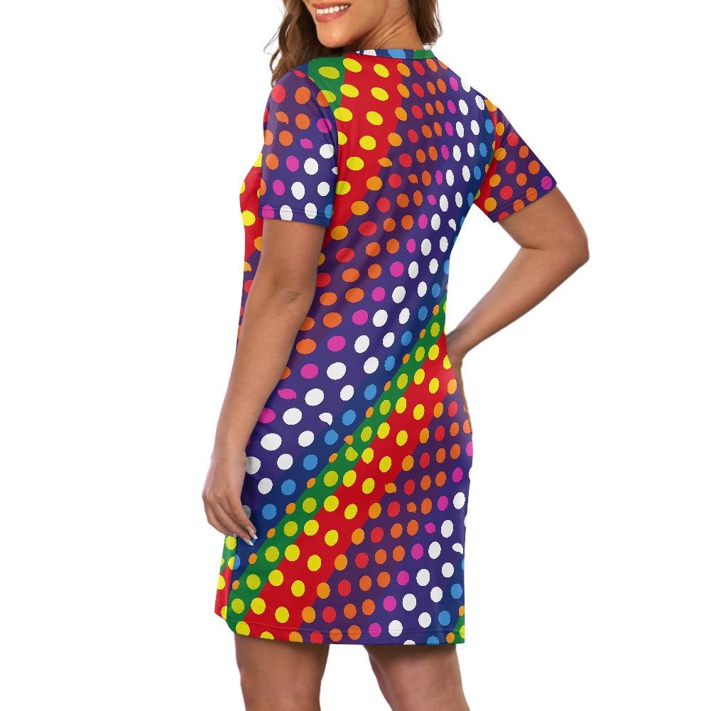 Women's Round Neck Short Sleeve Midi Skirt