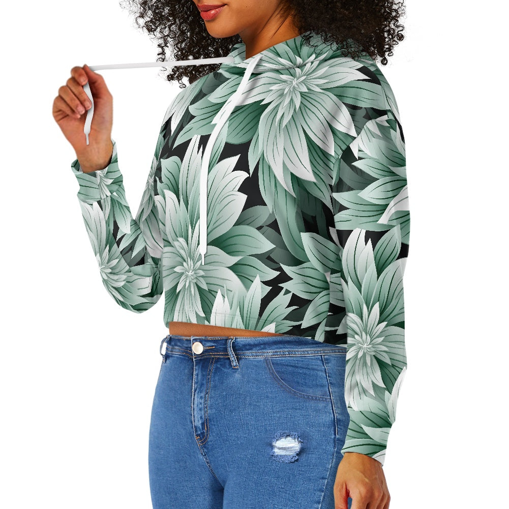 Women's midriff-baring sweatshirt - Green Tropical