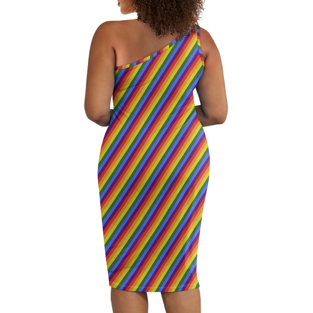 Rainbow Women's one-shoulder slim dress