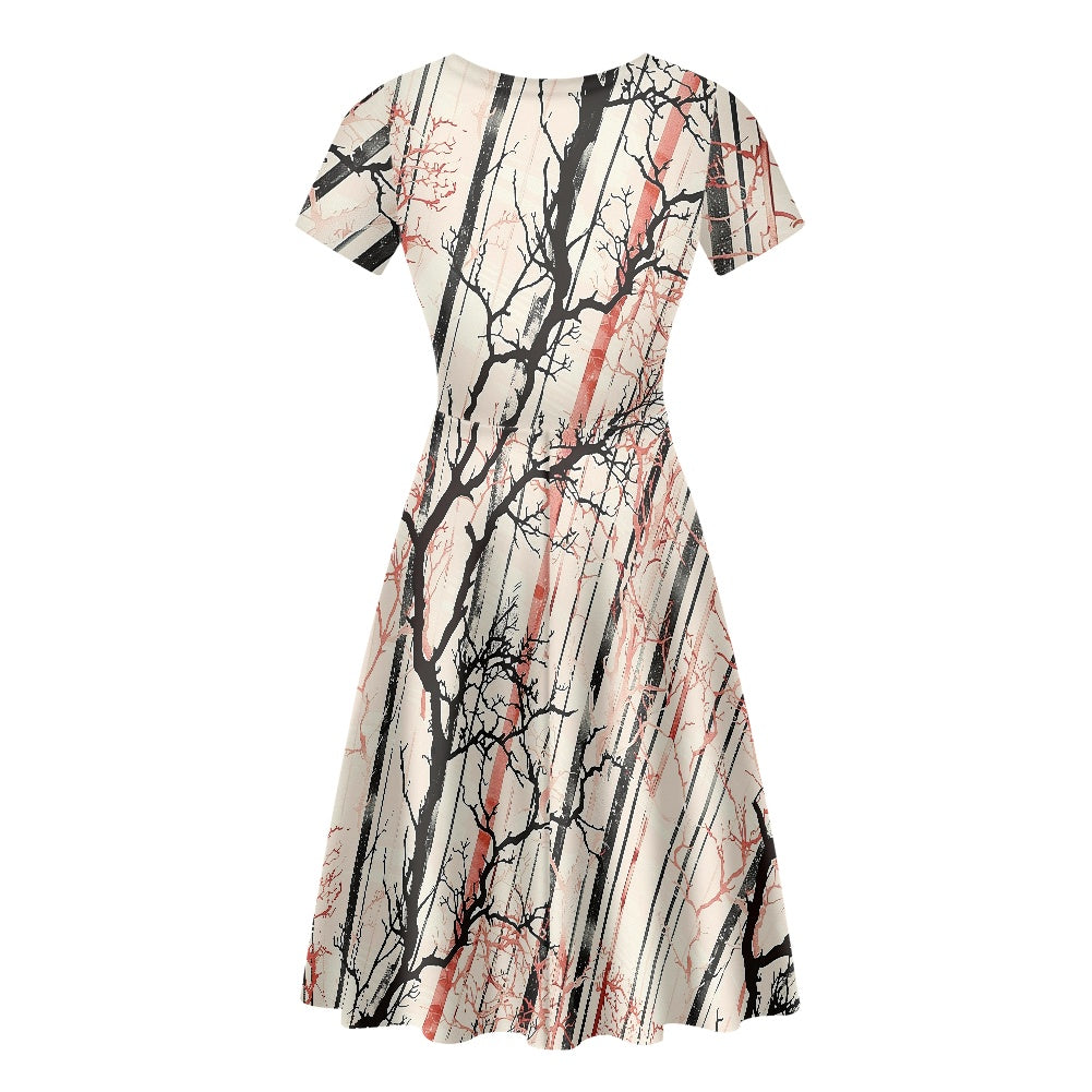 Women Scoop Neck Short Sleeve Ruffle Dress