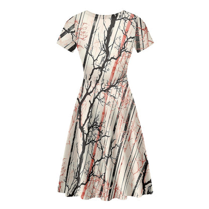 Women Scoop Neck Short Sleeve Ruffle Dress