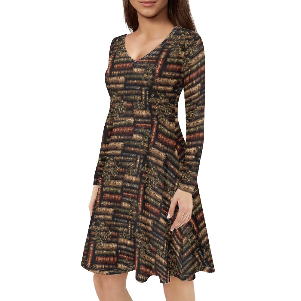 V-Neck Long Sleeve Ruffle Dress