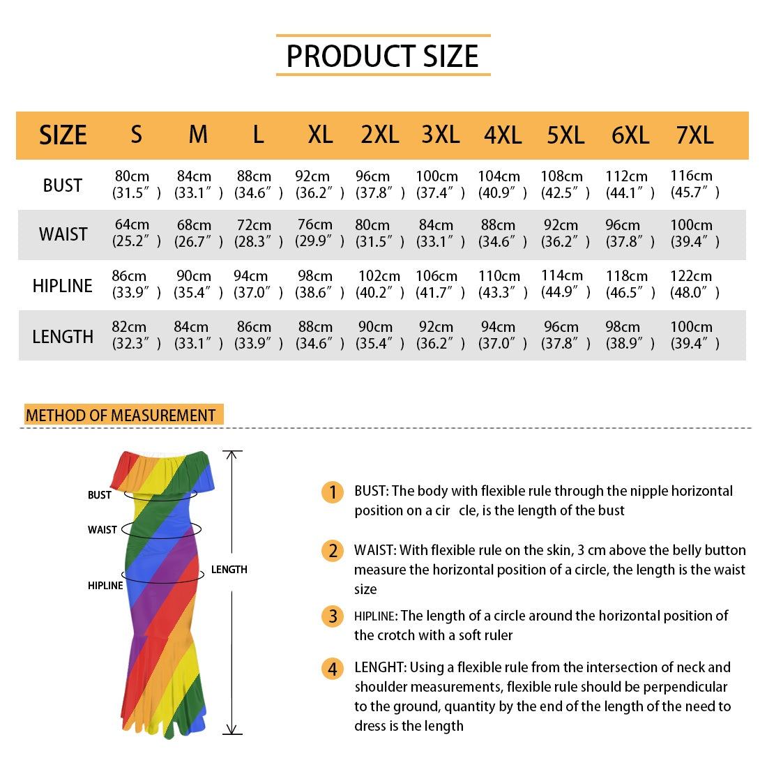 Rainbow Off shoulder fishtail dress