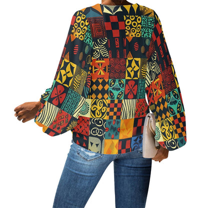 V-Neck Chiffon Puff Sleeve Blouse by Luxtrini
