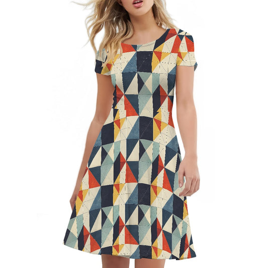 Women Scoop Neck Short Sleeve Ruffle Dress