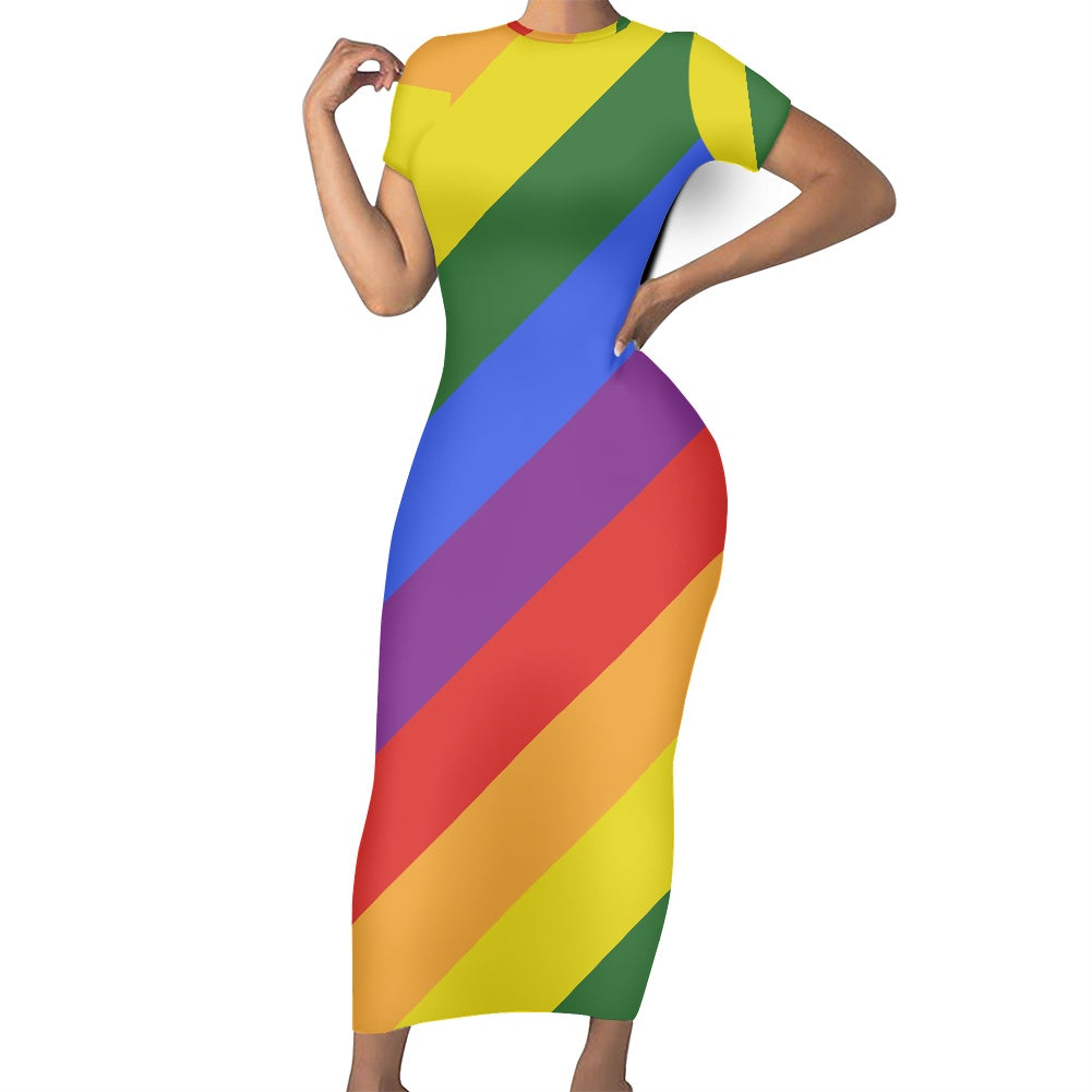Rainbow Women's Short Sleeve Midi Dress white