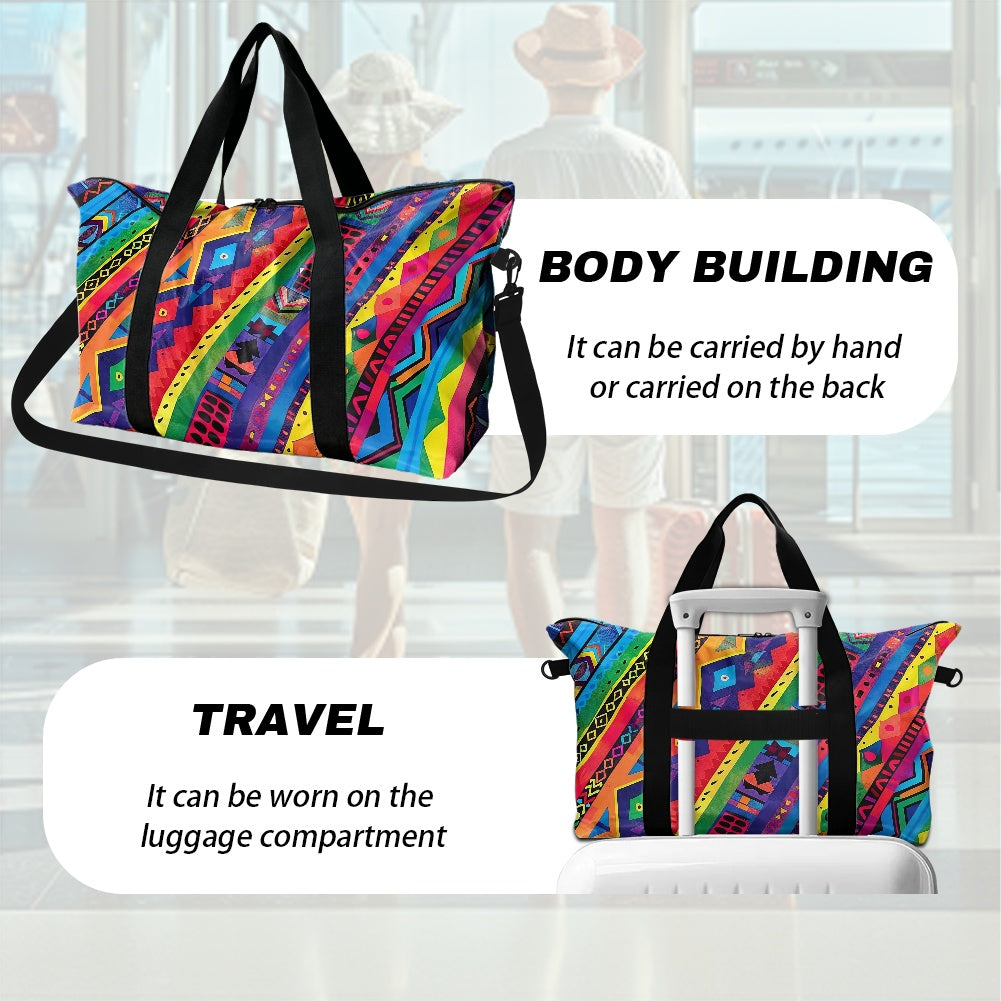 Kente cloth pattern using rainbow colors in a Native American-inspired design Lightweight luggage