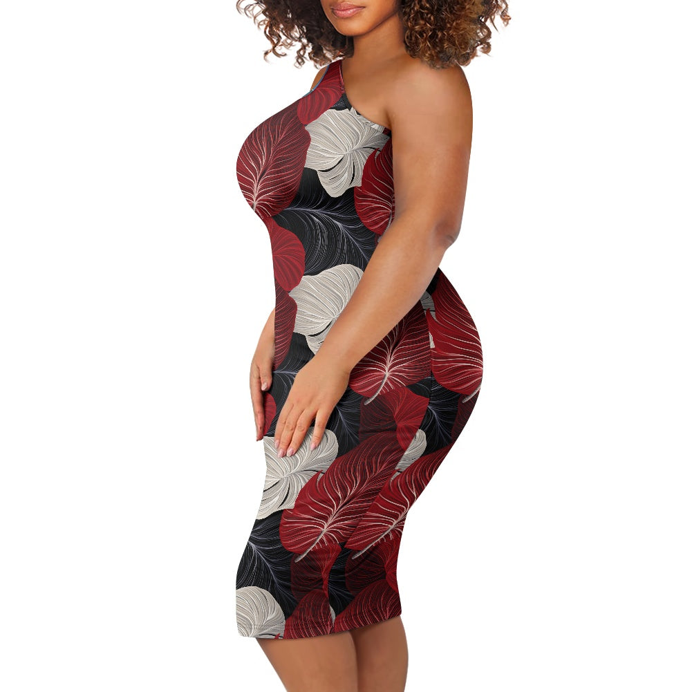 Discover Elegance: Luxtrini's One-Shoulder Slim Dress - Red Tropical