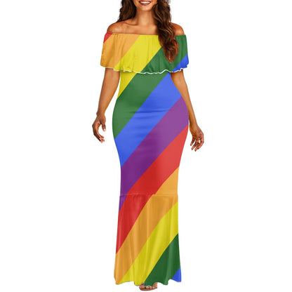 Rainbow Off shoulder fishtail dress