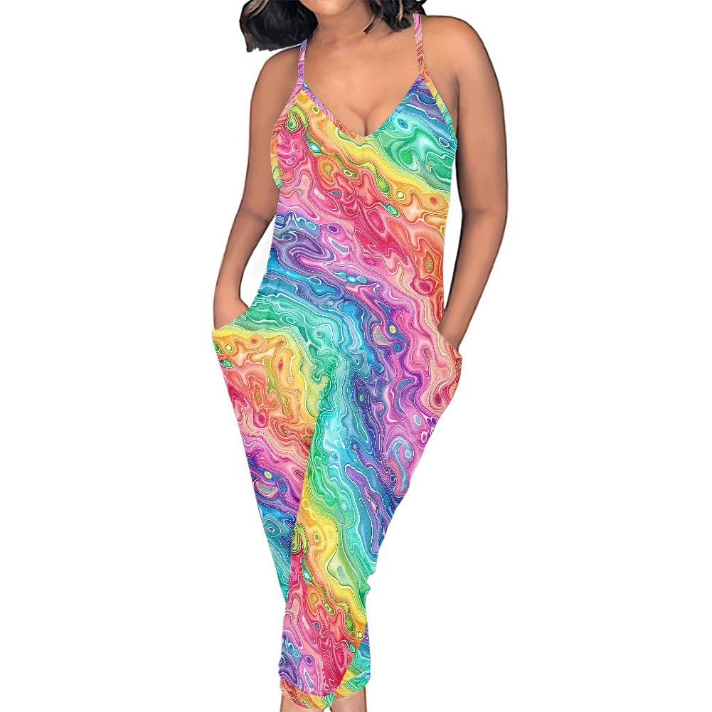 Pastel Rainbow Rompers - Exclusive One-of-a-Kind Luxury Romper - Limited Edition, Ethically Made, and Stylishly Comfortable white