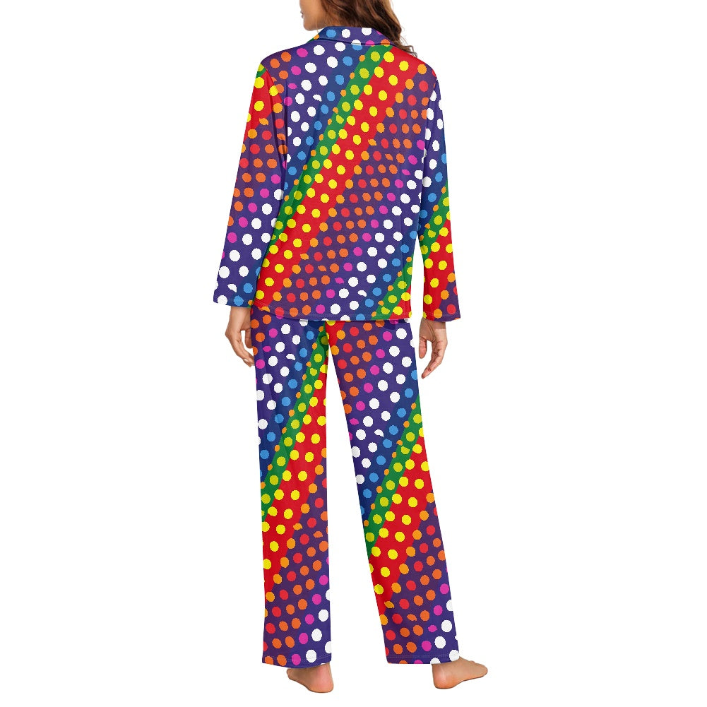 Rainbow Polka Dot Pajama Set (Buttons)