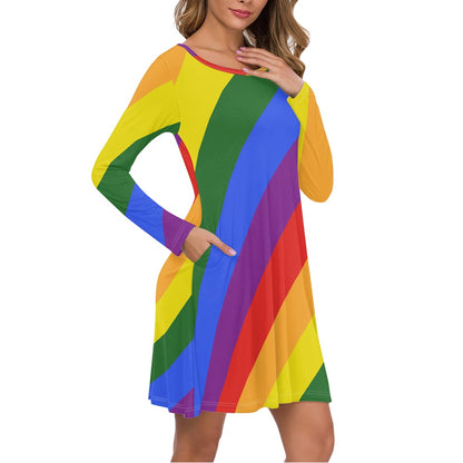 Rainbow Casual dress (Double pocket)