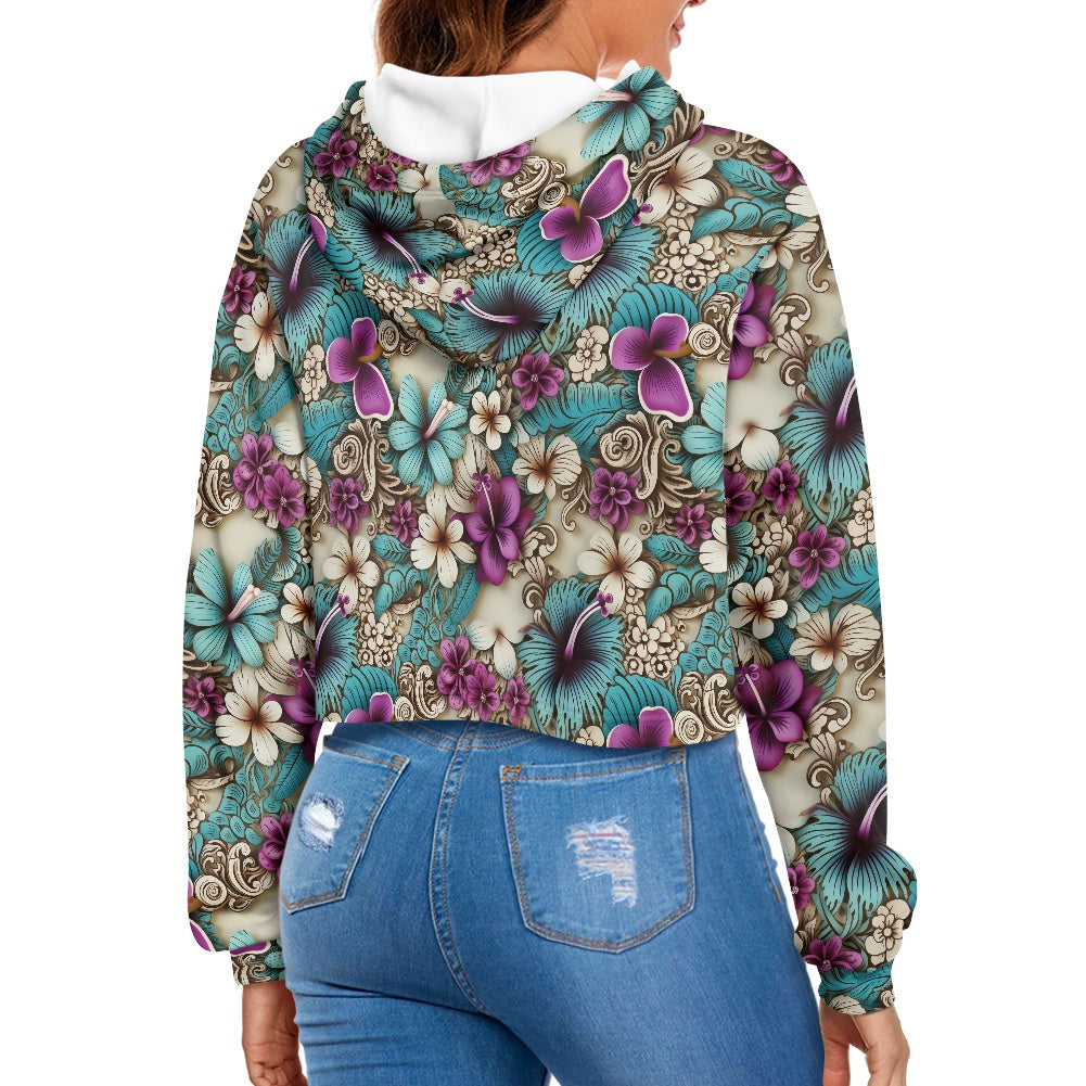 Women's midriff-baring sweatshirt - Floral