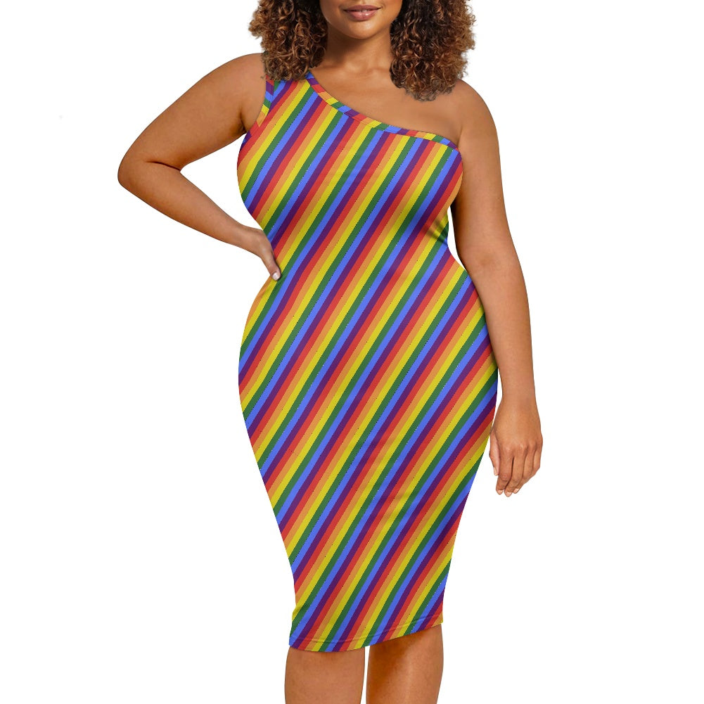 Rainbow Women's one-shoulder slim dress