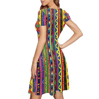 Women Scoop Neck Short Sleeve Ruffle Dress