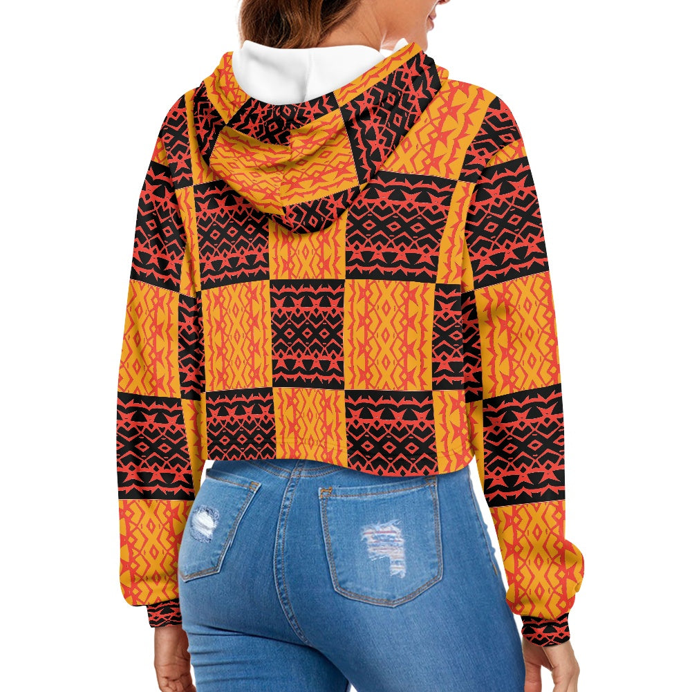 Women's midriff-baring sweatshirt - Mudcloth Plaid