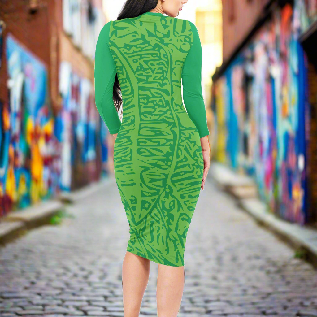 Women Bodycon Midi Sheath Dress Green Croton