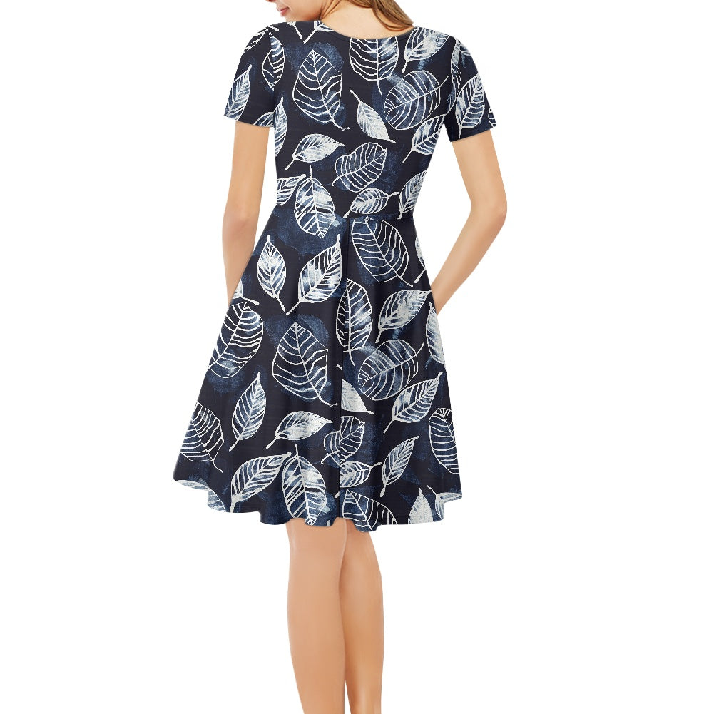 Women V-Neck Short Sleeve Ruffle Dress