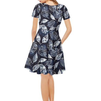 Women V-Neck Short Sleeve Ruffle Dress