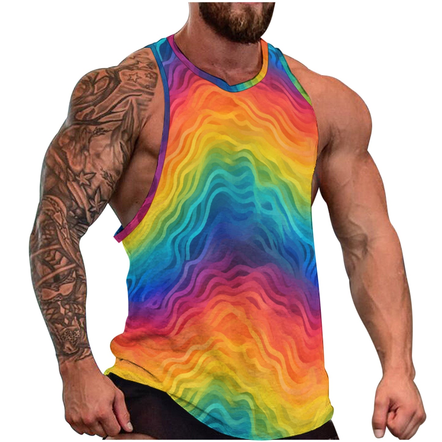 Rainbow Muscle Tank Top – Men’s Sleeveless Shirt for Festival, Beach, or Gym – Bright, Bold & Breathable white