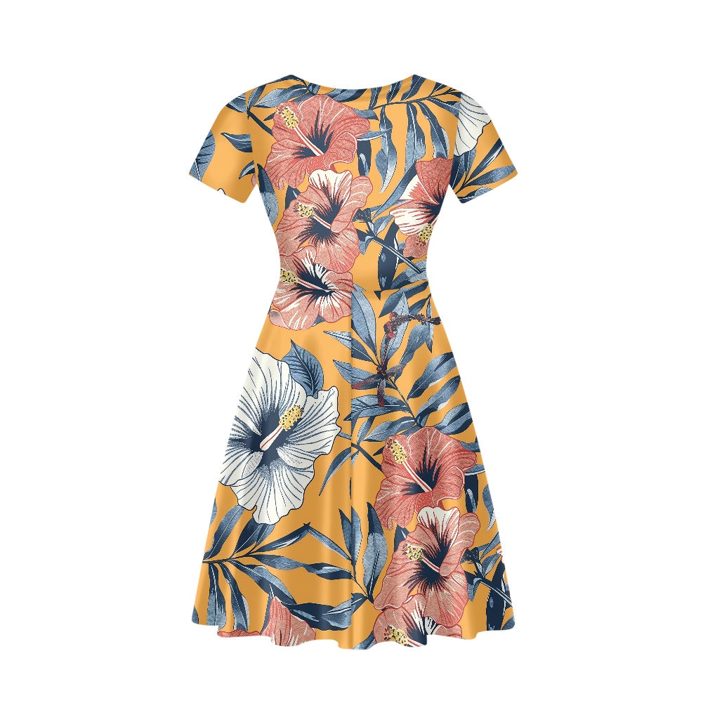 Women V-Neck Short Sleeve Ruffle Dress
