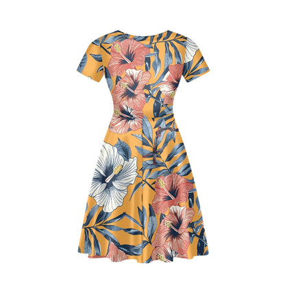Women V-Neck Short Sleeve Ruffle Dress