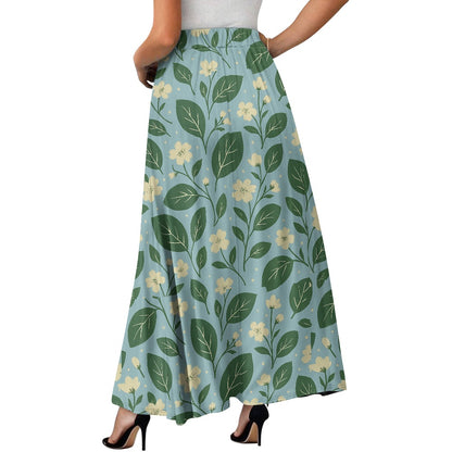 Vintage Garden Bloom Skirt – Handmade Boho Maxi Skirt with Pockets | Eco-Friendly Blue & Green Flora