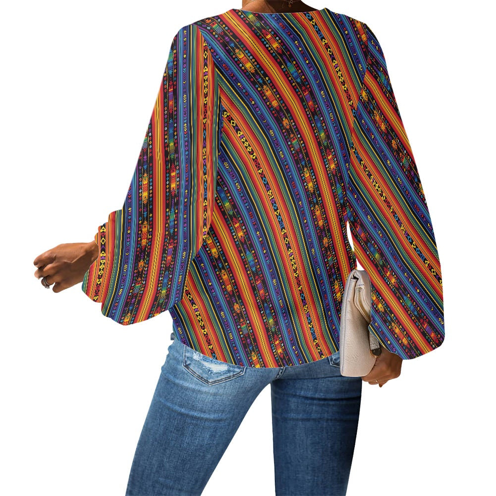 V-Neck Chiffon Puff Sleeve Blouse by Luxtrini