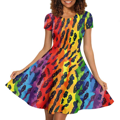 Women Scoop Neck Short Sleeve Ruffle Dress